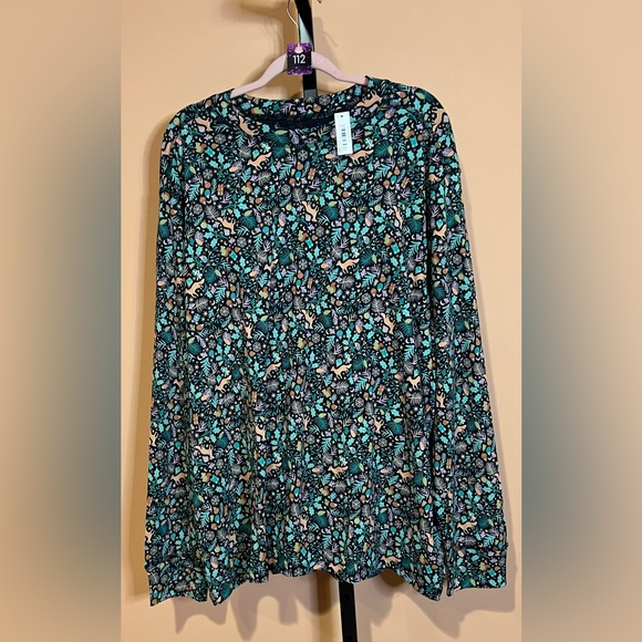 Amazon Essentials Floral Pajama Top and bottoms  - Teal and Black - Picture 1 of 3